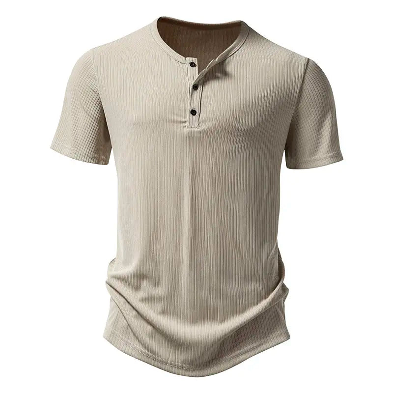 Men's Summer Henry Collar  Short Sleeve Smart Casual T-Shirt