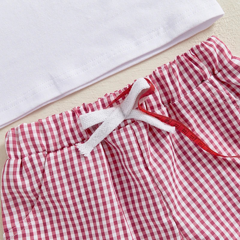 Summer Baby Boys Birthday Baseball Outfit Set - Letter Embroidery T-Shirt & Plaid Shorts (0-3Y)