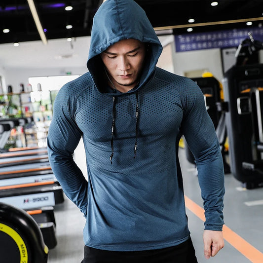 Men's Fitness Tracksuit Running Sport Hoodie Gym Hooded Outdoor Workout Athletic  Muscle Training Sweatshirt Top