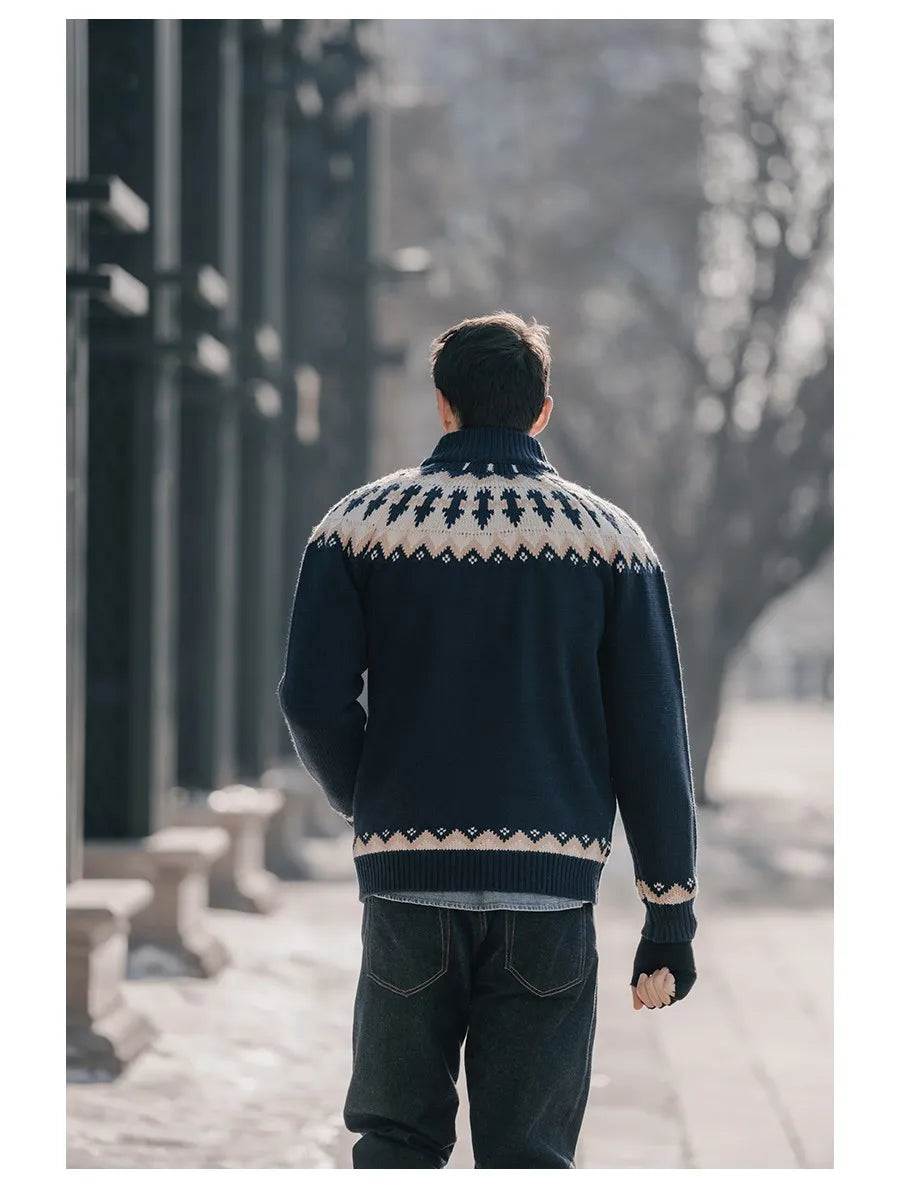 Men's Bohemian Cardigan Zip Up Knitted Jacket Sweater