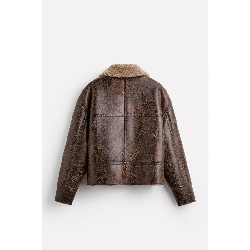 Men's Winter Lapel-Neck Jacket - Double-Sided Lamb Wool with Suede Piping