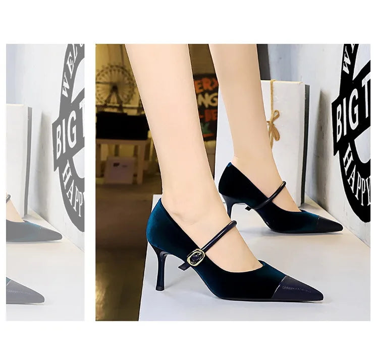 Suede Buckle Design Pumps - Pointed Toe Stilettos Available in 7cm and 10cm Heights