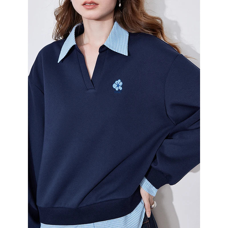 Women's Turn Down Collar Casual Pullover Top