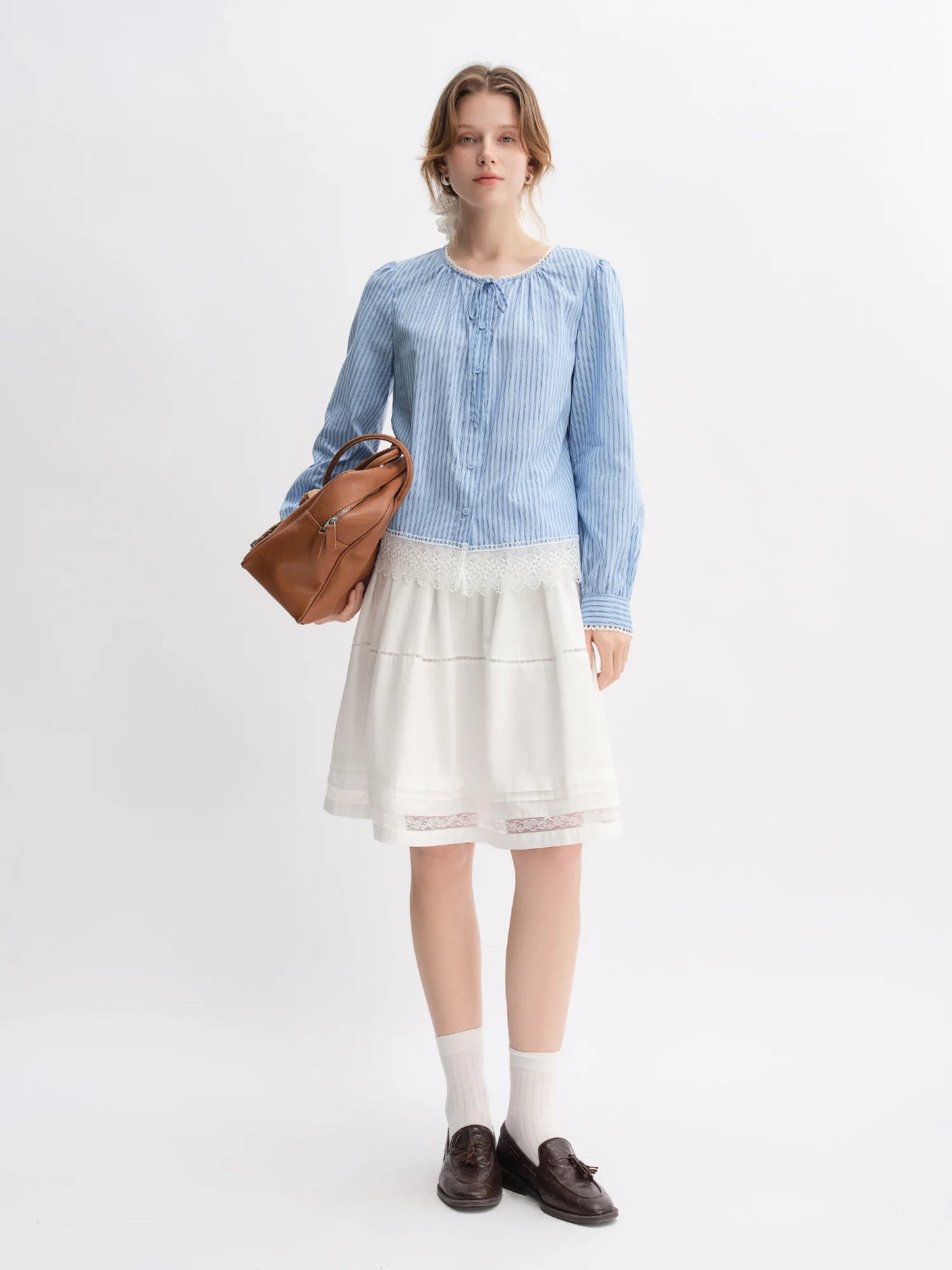 Ballet-Inspired Lace Hem Skirt - Multi-Layered Gathered Skirt