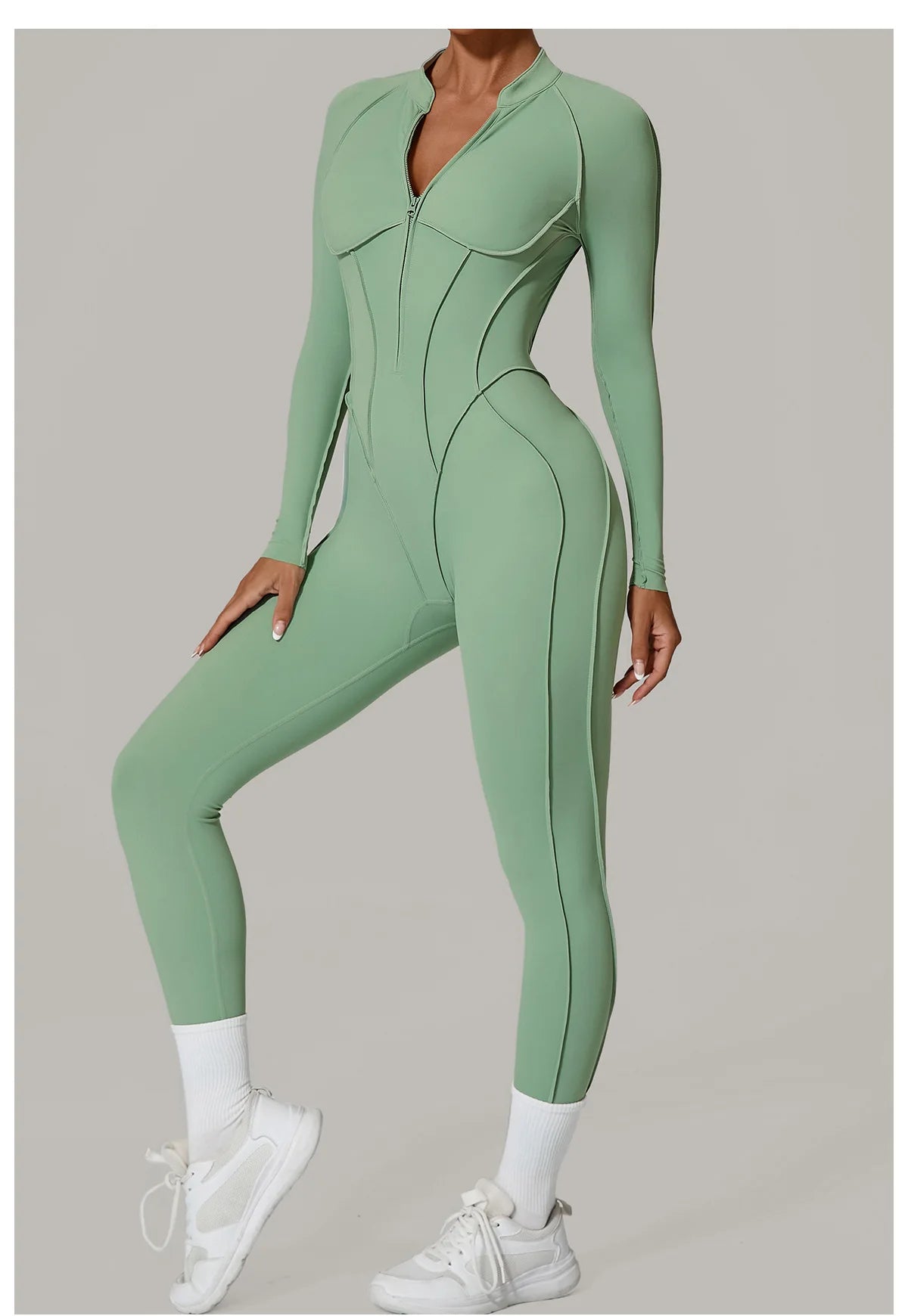 Nylon Jumpsuit - Yoga Fitness Bodysuit with Zipper