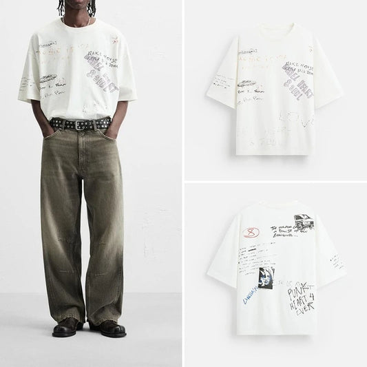 Men's Loose Fit Graffiti Print Washed T-Shirt