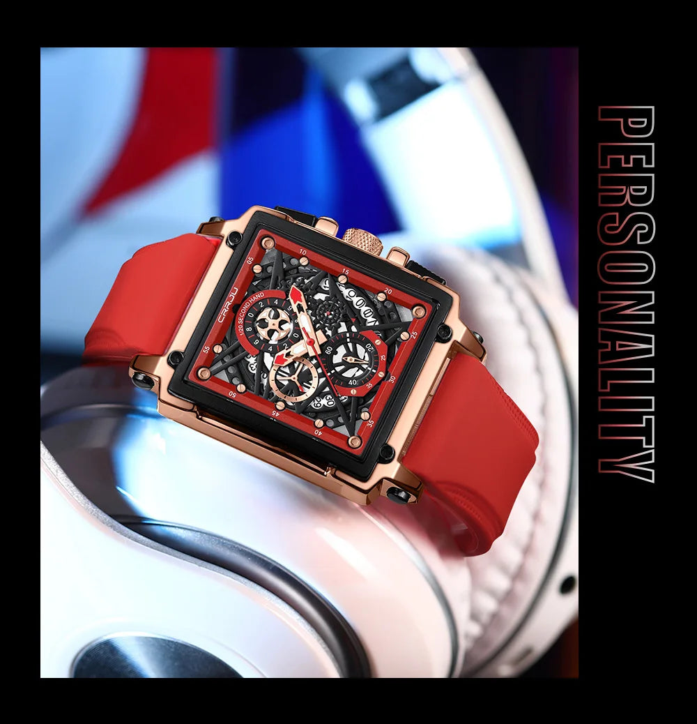 Men's Sports Watch - Large Dial Rectangular Design with Chronograph & Auto Date