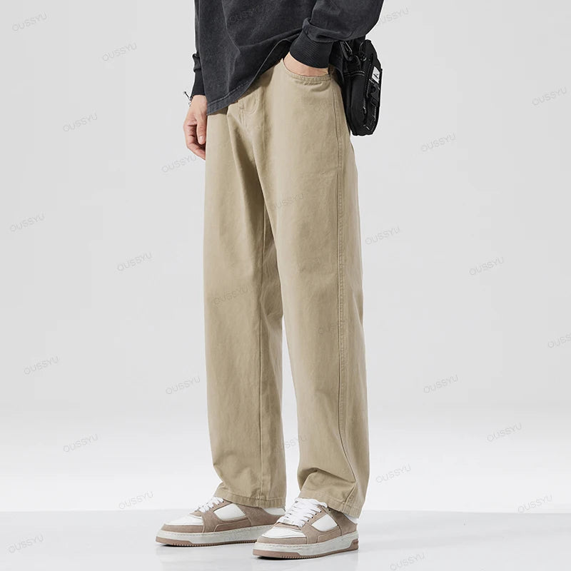 Men's 100% Cotton Wide Leg Casual Trousers | Elastic Waist Year-Round Pants M–XXXL
