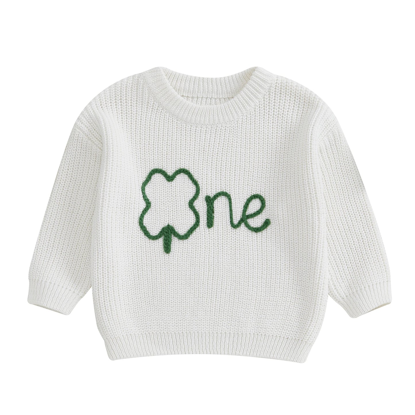 Baby Boys Girls Birthday Sweater 0-18M Clover Letter Embroidery Long Sleeve Pullover Knitwear