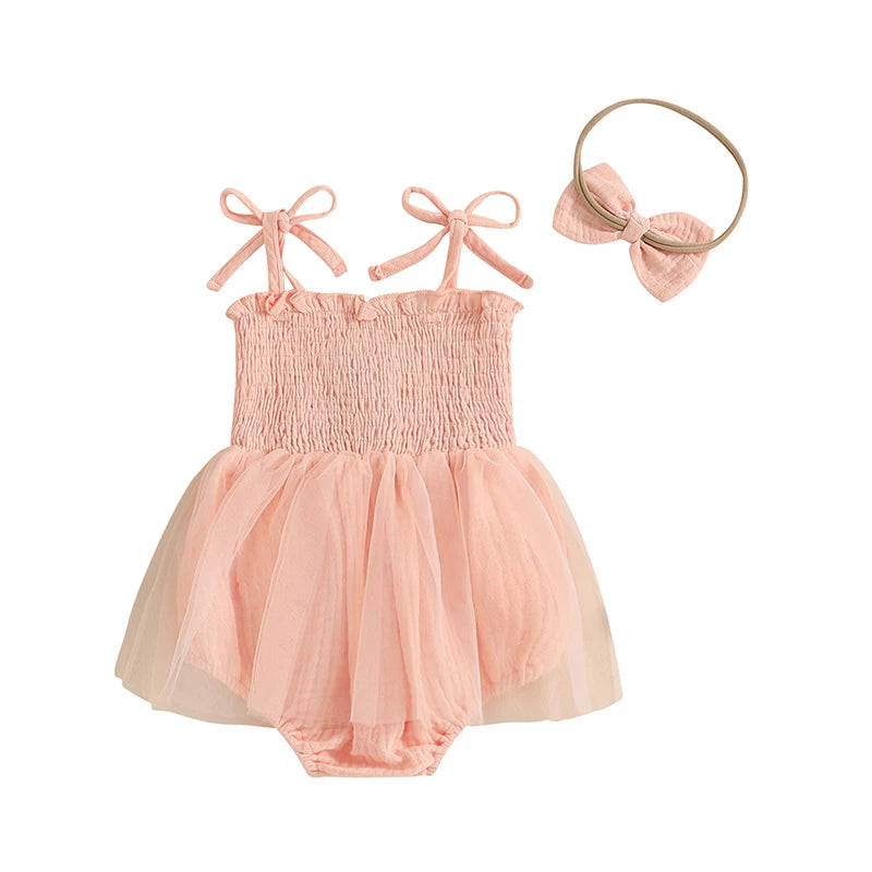 Baby Girls Easter Romper Dress with Headband - Rabbit Carrot Embroidery Tulle Jumpsuit