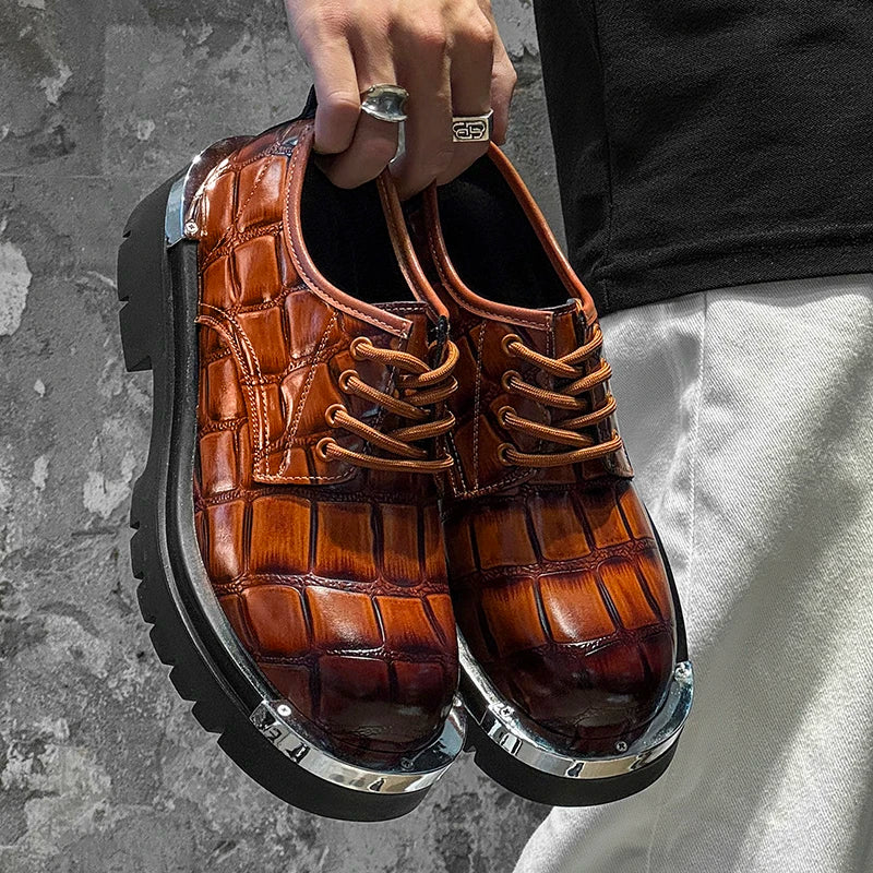 Men's Platform Derby Shoes - Genuine Leather British Style