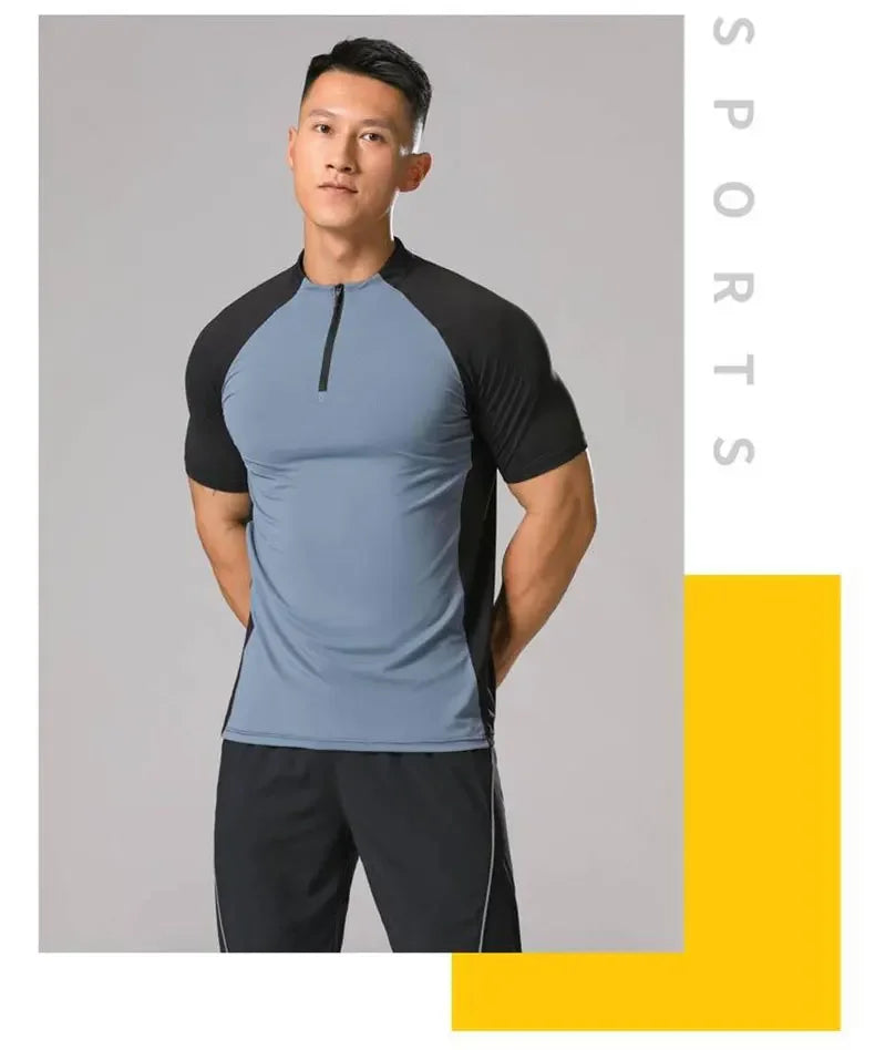 Men's Ice Silk Sweatshirt Elastic Wicking Breathable Tight High Quality Sport Short Sleeves T-shirt