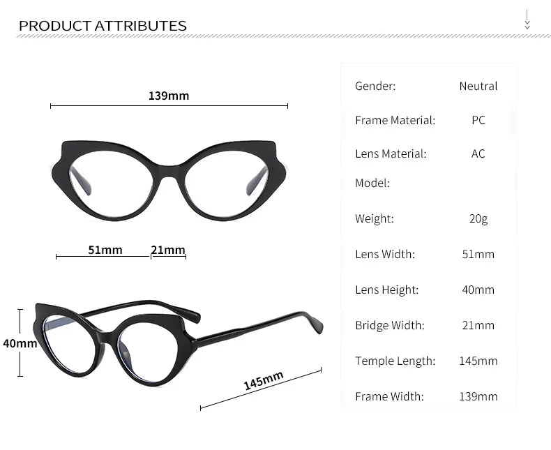 Cat Eye Glasses for Women - Anti Blue Light Computer Eyewear