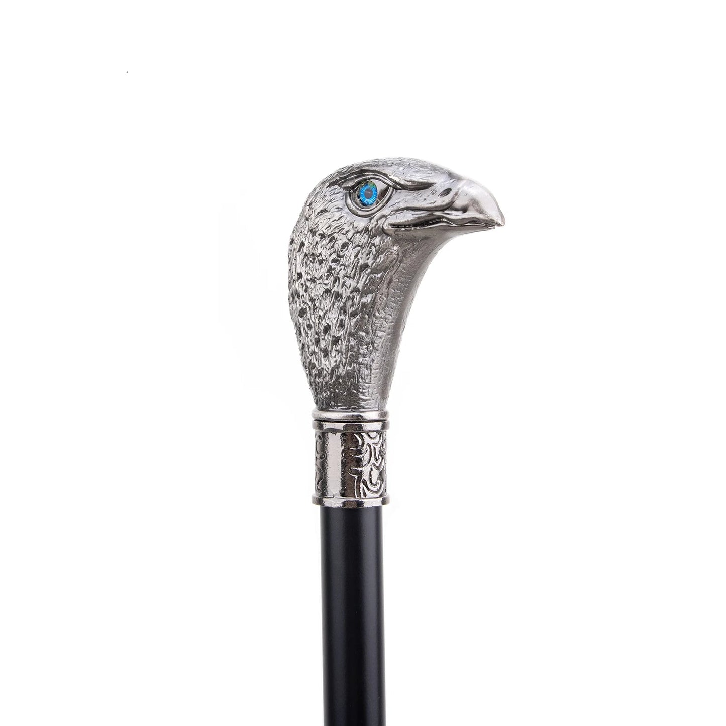 Sliver Eagle Head with Blue Eyes Walking Cane Fashion Decorative Walking Stick Gentleman Elegant Cosplay Cane Knob Crosier 93cm