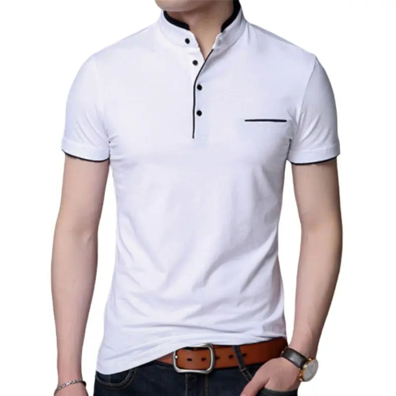 Men's Summer Short Sleeve Stand Collar Slim Fit Casual Cotton Breathable Polo Shirt