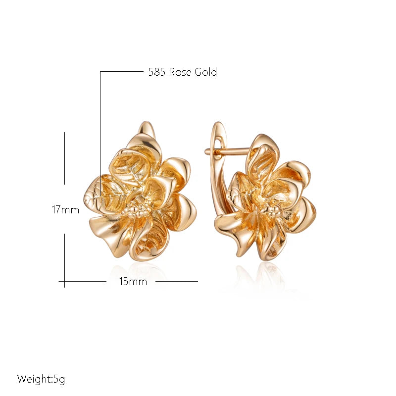 Unique Glossy Metal Flower Dangle Earrings - Rose Gold