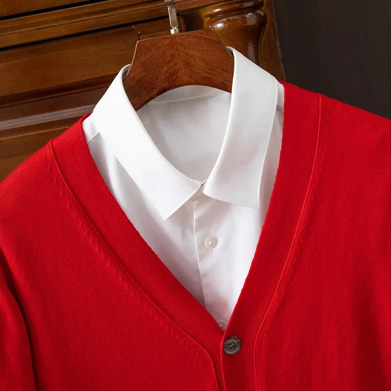 Men's V-Neck Cardigan Sweater - Business Casual Solid Color