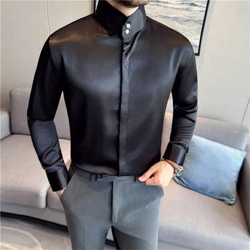 Men's Long Sleeve Stand Collar Casual Shirt