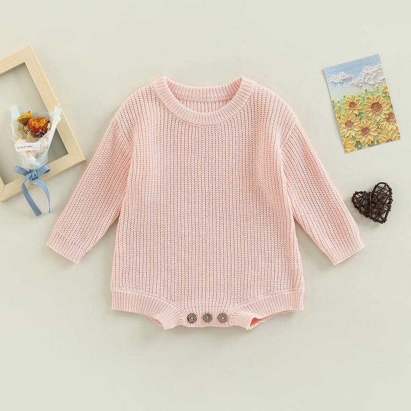 Baby Sweater Romper - Solid Knitted Long Sleeve Pullover Jumpsuit
