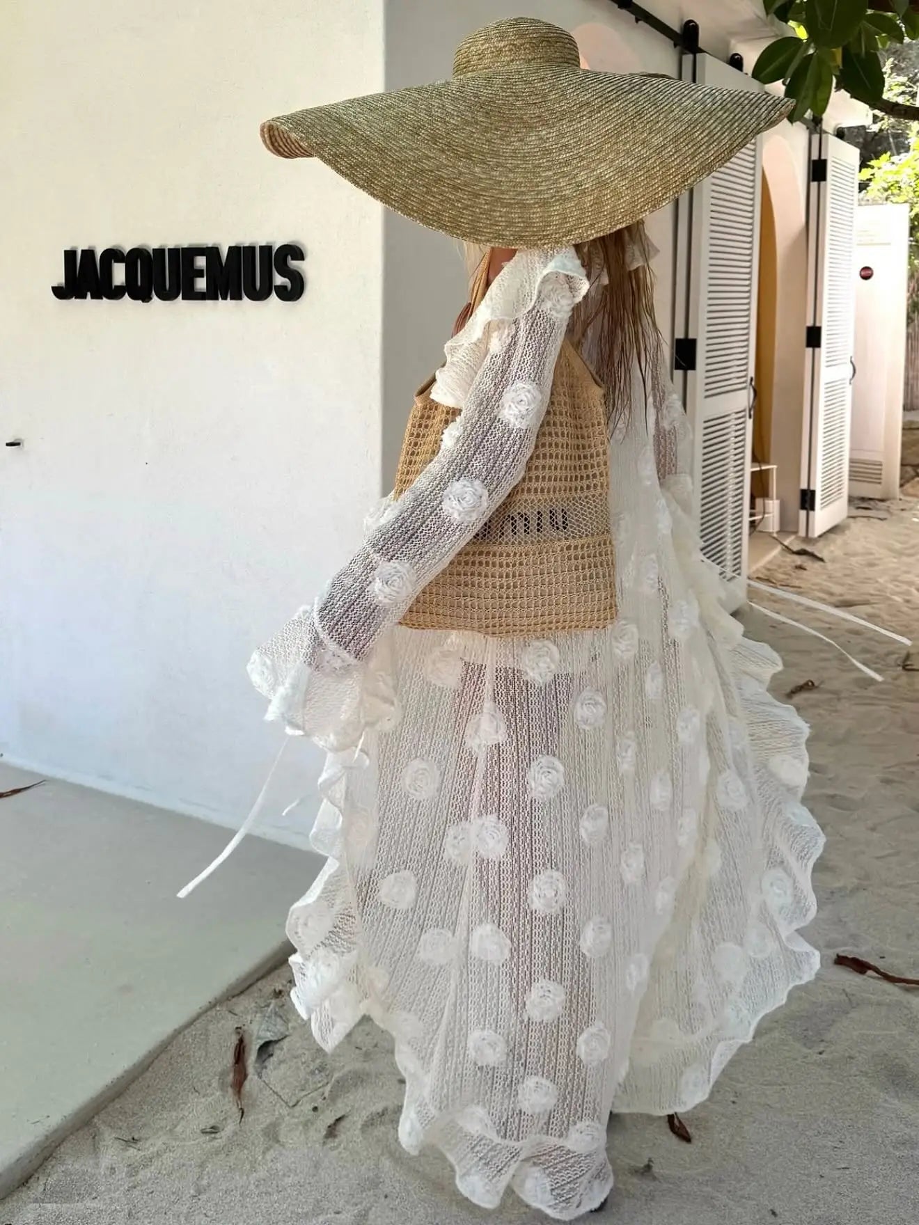 Women's 3D Flower Cover Up Dress - Flying Sleeve Beach Long Dress