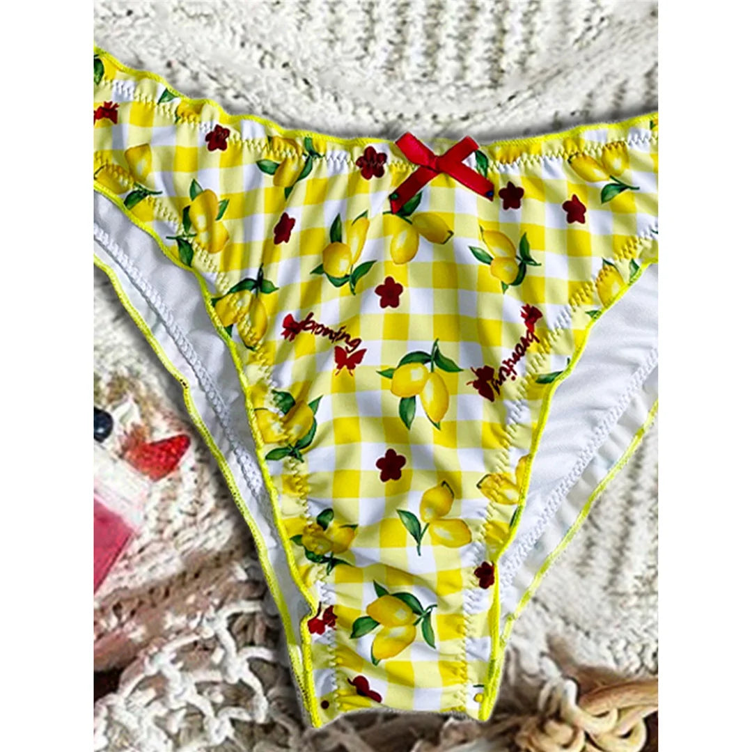 Lemon Print Halter Bikini Set