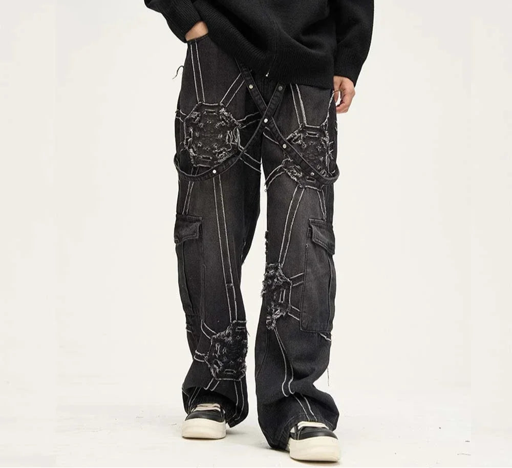 Men's Spider Splicing Baggy  Denim  Jeans