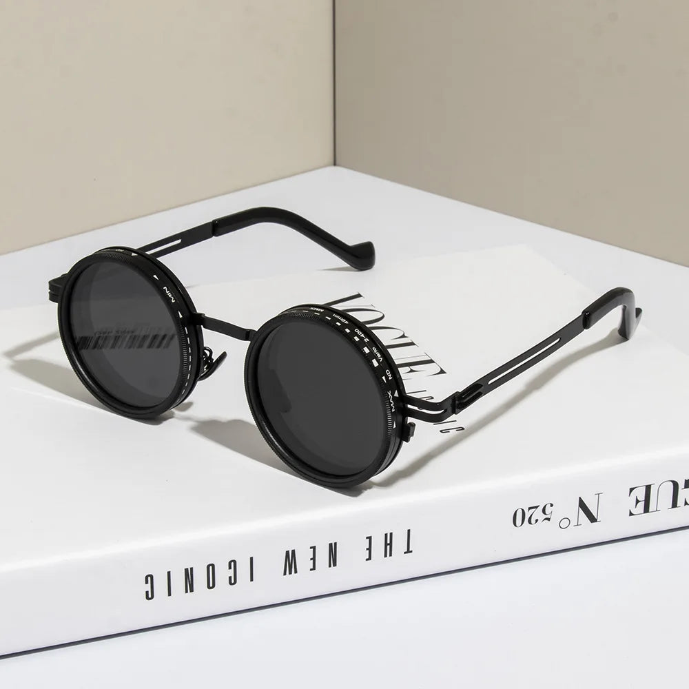 Polarized Round Sunglasses - ND9 Adjustable Dimming Retro Punk Fishing Eyewear UV400