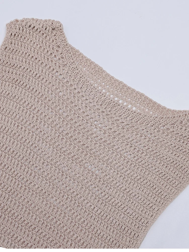 Women's Knitted Sleeveless Maxi Dress - Bodycon Side Slit Beach Sundress