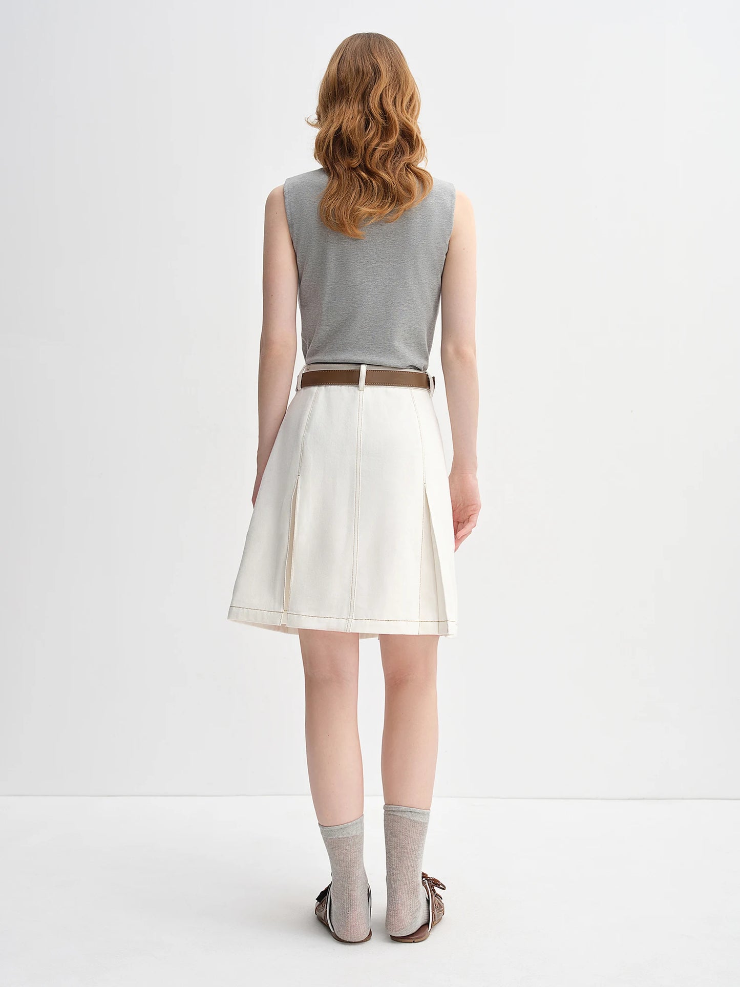 High Waist A-Line Denim Skirt - Contrast Colour Retro Style