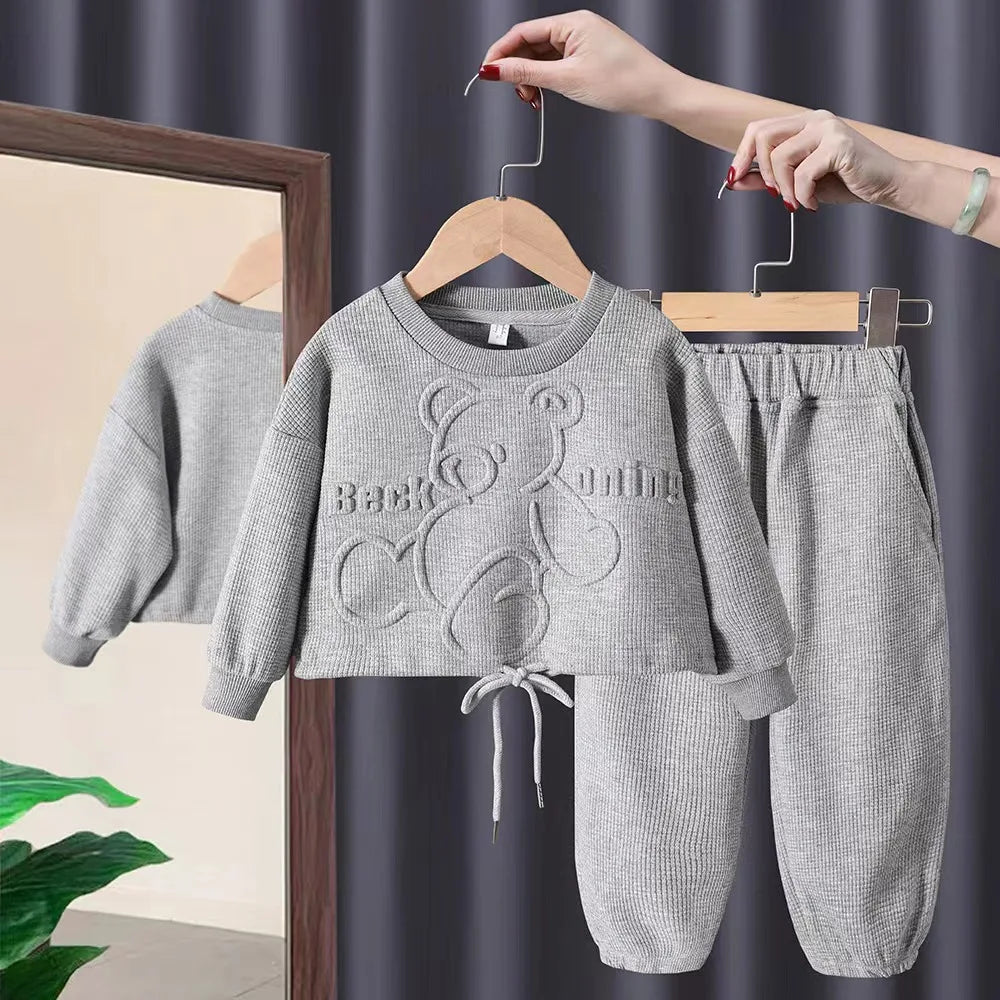 Children's Girls Sports Two-piece Round Neck Sweatshirt and Trousers Set