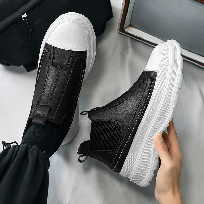 Men's Leather Chelsea Boots - Chunky Platform Sneakers