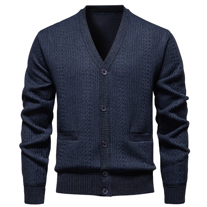 V-Neck Fleece Cardigan - Single Breasted Knitted Jacket