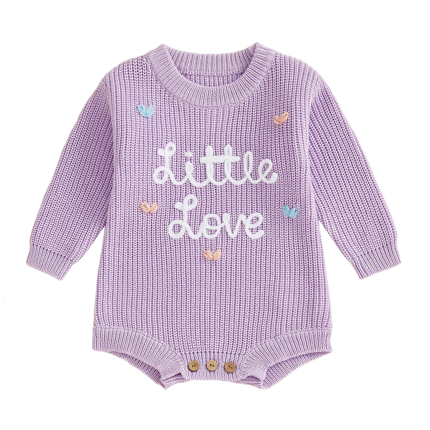 Valentine's Day Baby Knit Romper - Long Sleeve Heart Embroidery Jumpsuit