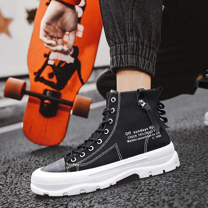Men's Casual High Top Sneakers Platform  Lace Up Ankle Boots  Comfortable  Canvas Shoes