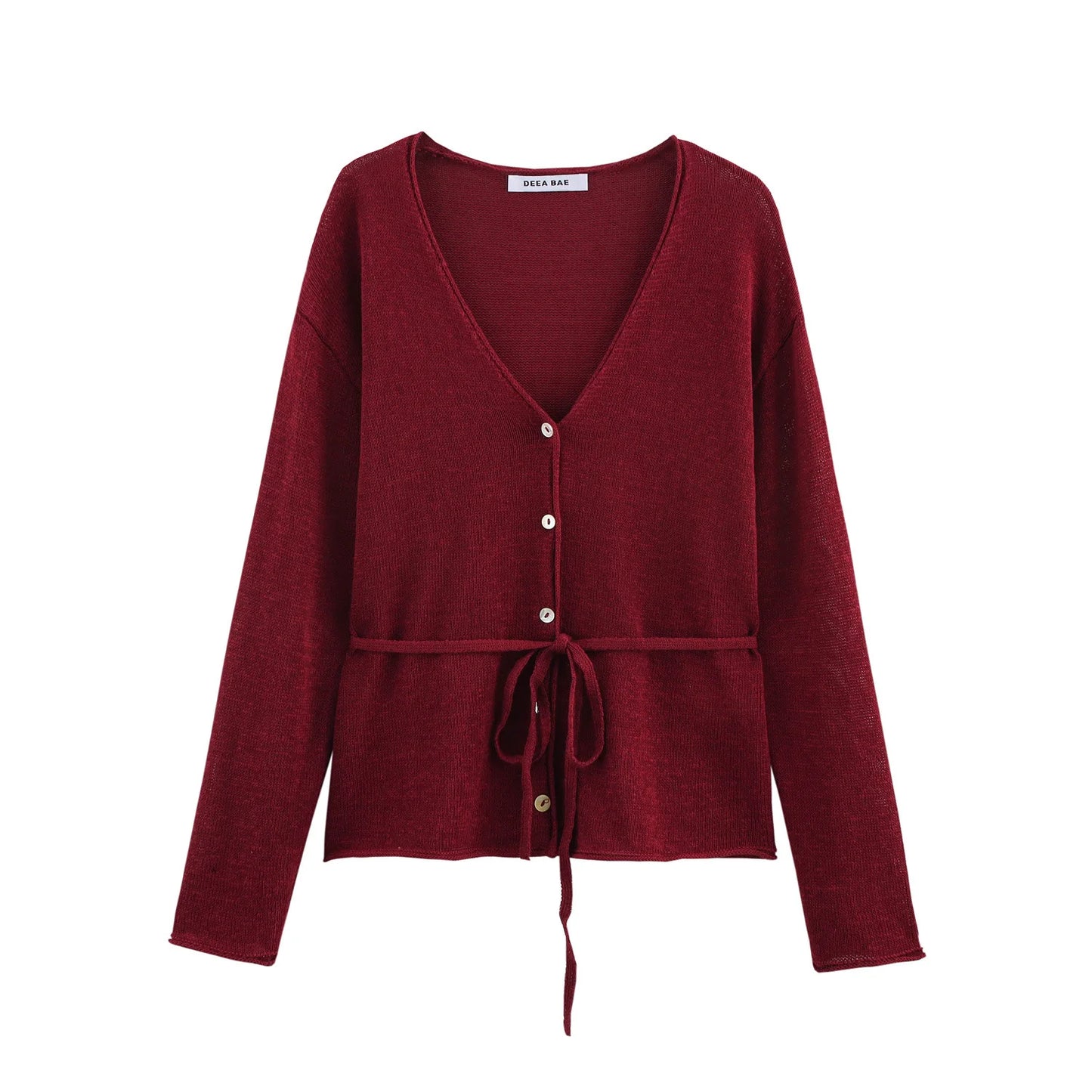 Women's Linen Blend V-Neck Long Sleeve Knitted Jacket - Versatile Summer Cardigan