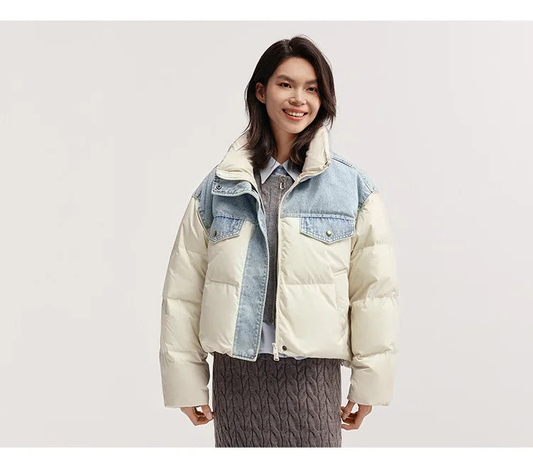 Down Jacket Women Waterproof Patchwork Oversize Stand Collar Winter Trendy Coat