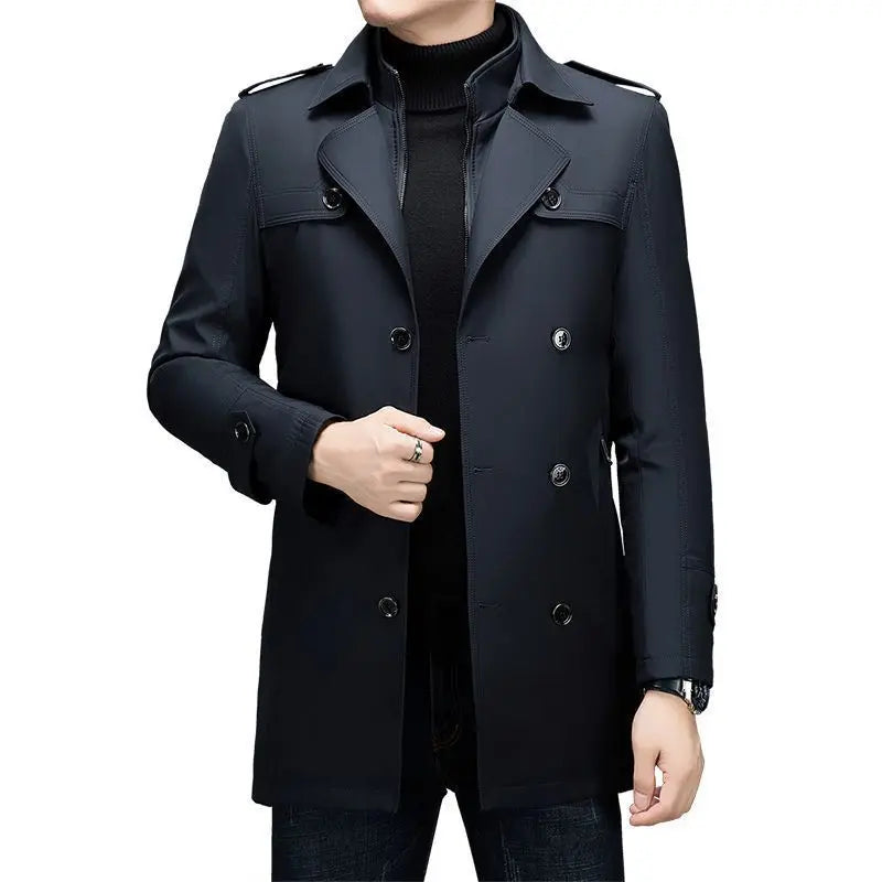 Men's Double Breasted Trench Coat - Detachable Liner Long Overcoat