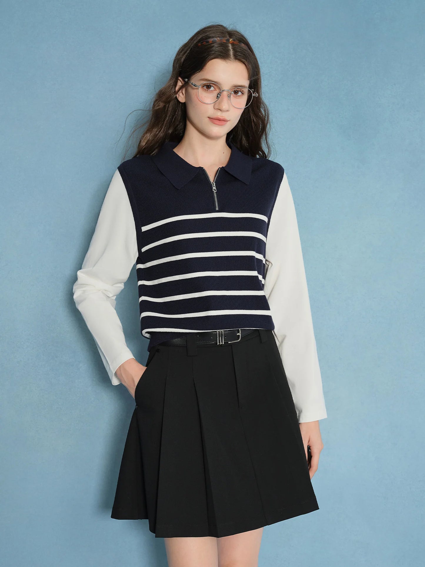 Women's Autumn Long Sleeve Shirt & A-Line Skirt Outfit