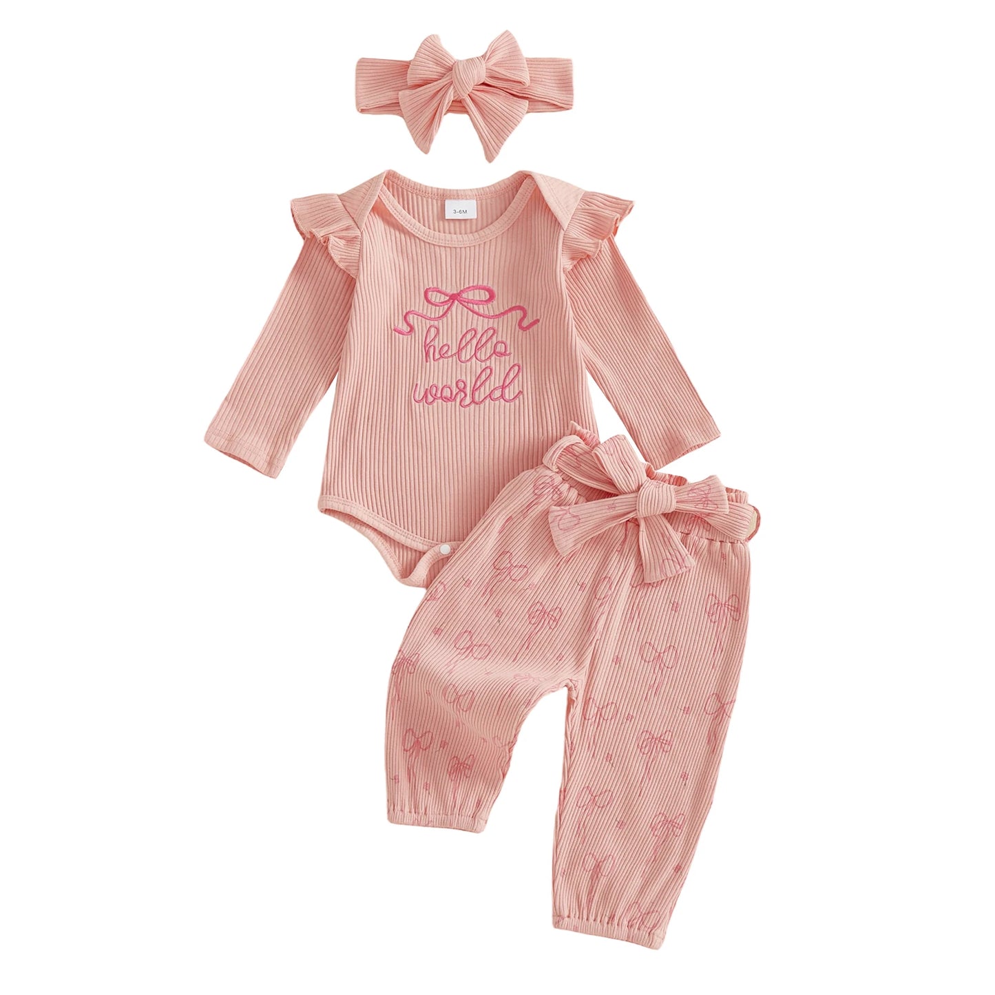 Newborn Baby 4-Piece Outfit Set - Long Sleeve Romper, Pants, Belt & Headband