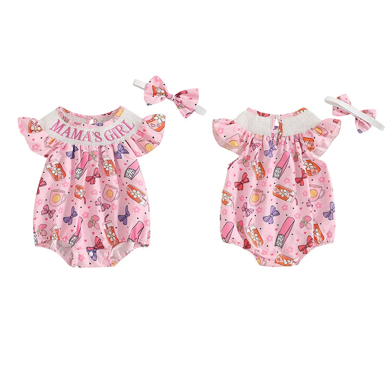 Baby Girls Summer Romper Set - Ruffles Fly Sleeve Letter Embroidery Jumpsuit