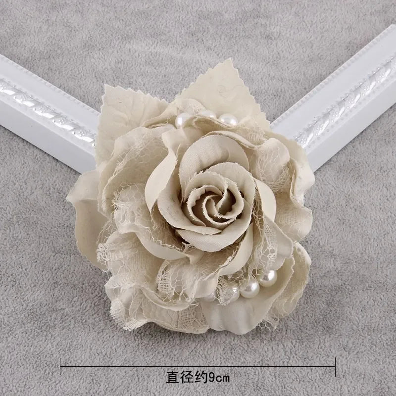 Fabric Lace Rose Flower Brooch - Pearl Corsage Pin for Women