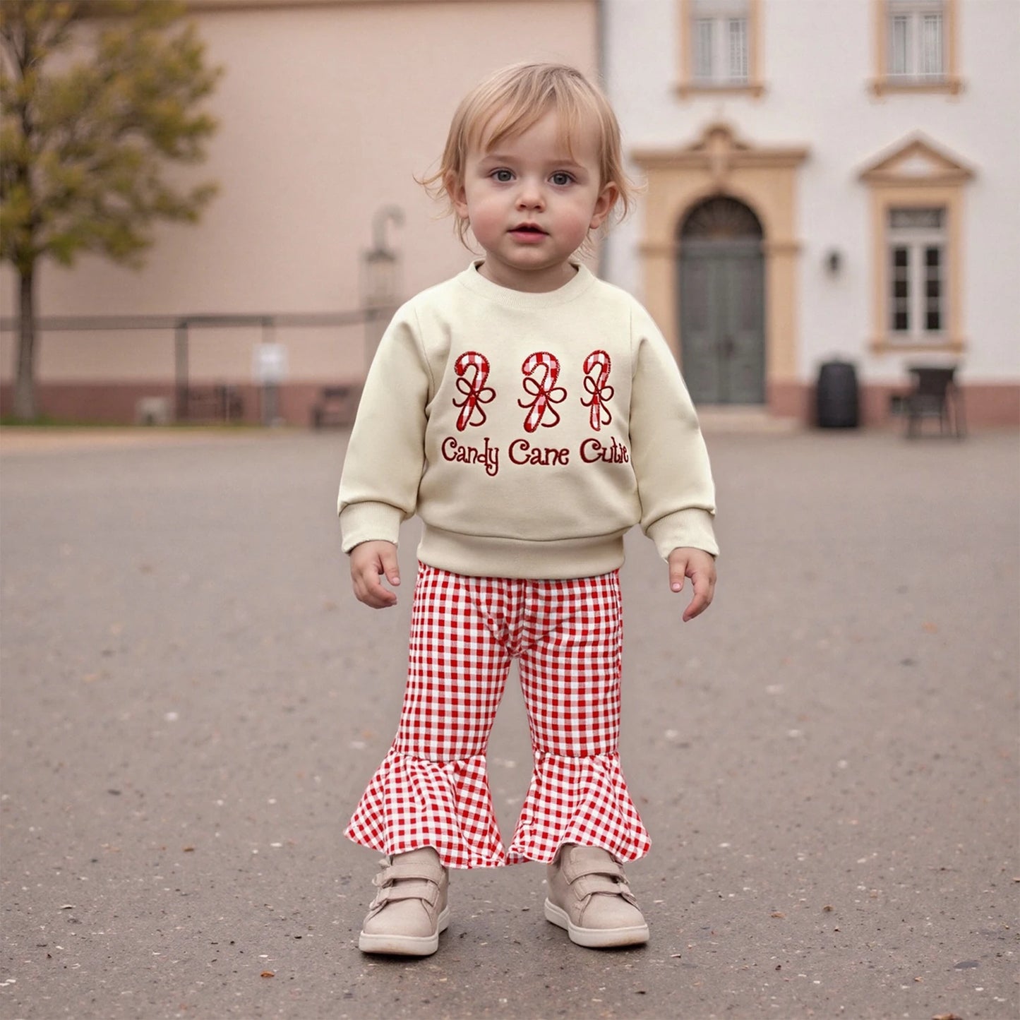 Baby Girls 2-Piece Christmas Clothes Set - Candy Cane Bow Embroidery Sweatshirt & Pants (0-3Y)
