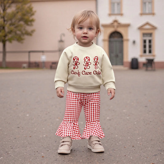 Baby Girls 2-Piece Christmas Clothes Set - Candy Cane Bow Embroidery Sweatshirt & Pants (0-3Y)