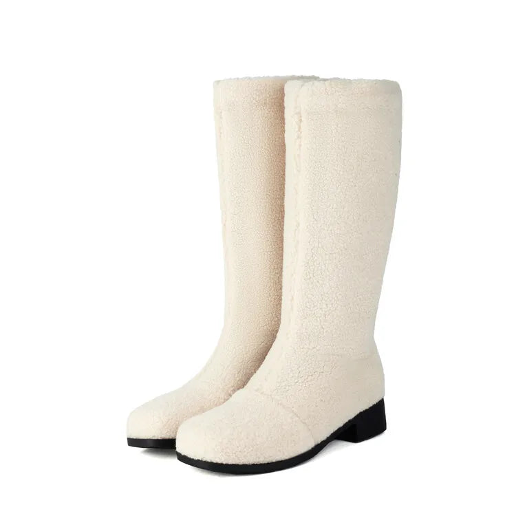 Women's Artificial Wool Winter Knee High Boots with Short Plush Lining