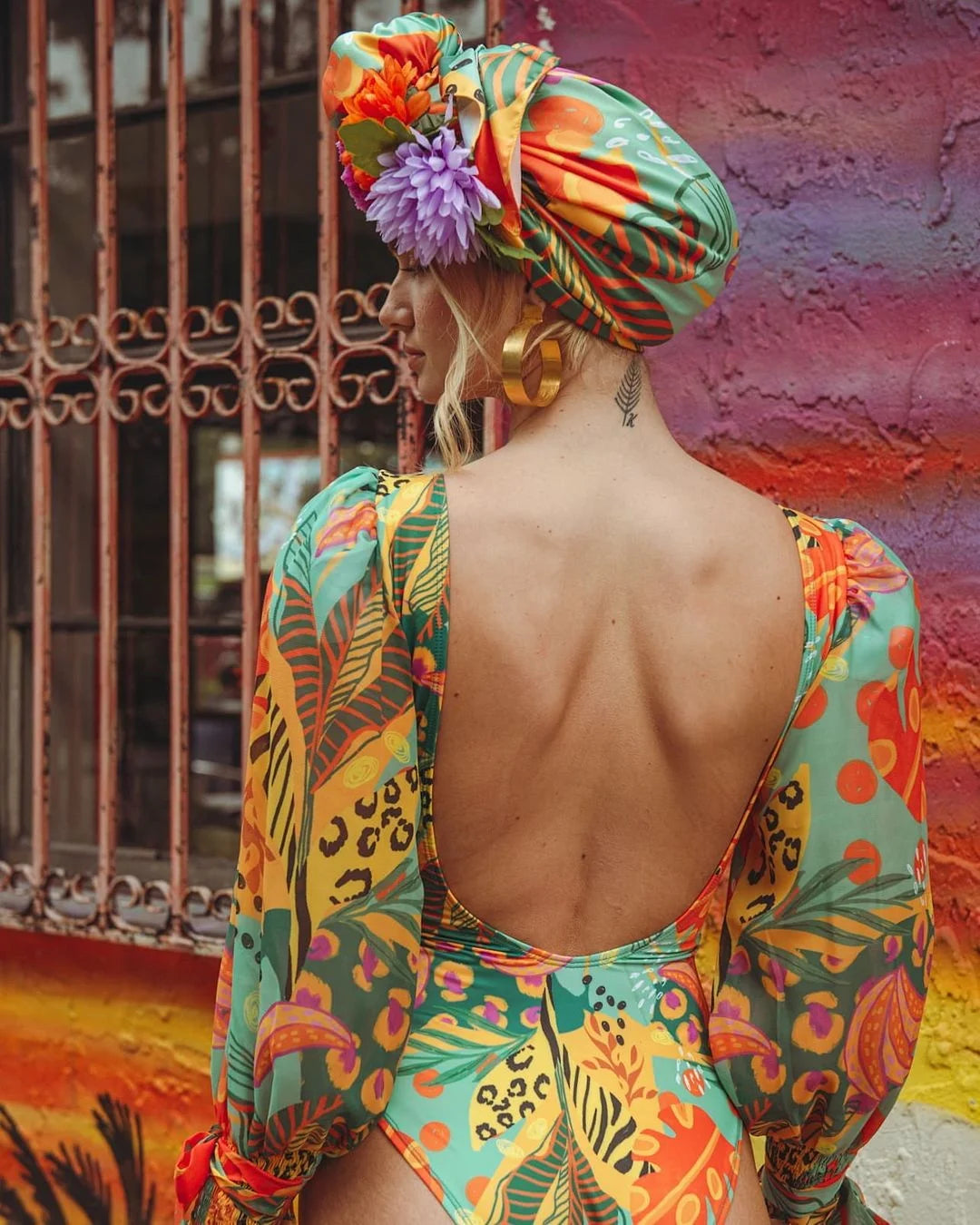 Women's Summer Vintage One Piece Swimsuit Long Sleeve Swimwear