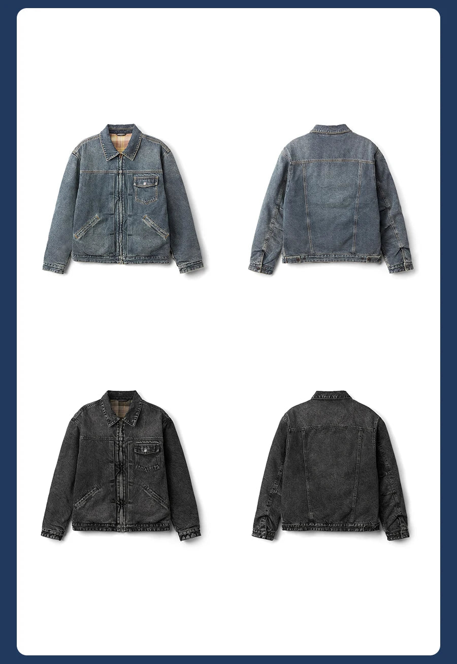 Men's Quilted Washed Vintage Denim Jacket