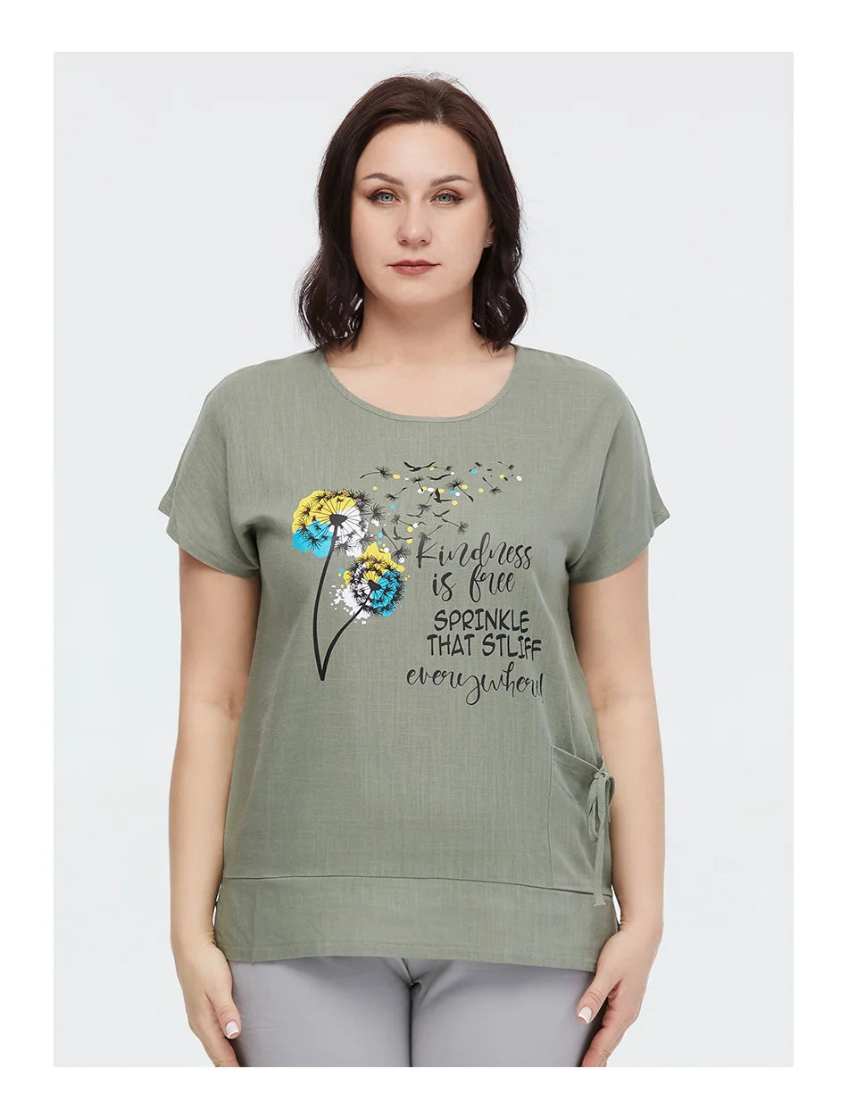 Women's Oversized Cotton Linen Floral Print T-Shirt – Short Sleeve