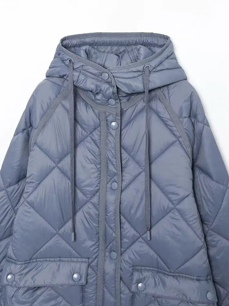 Vintage Oversize Long Hooded Parka - Long Sleeve Button Pocket Warm Coat