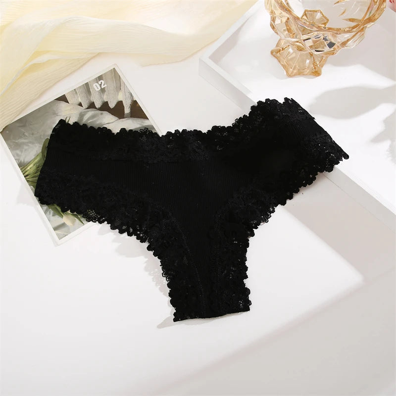 5PCS Women Cotton Lace Underwear Low Waist Briefs Breathable G-String Lingerie