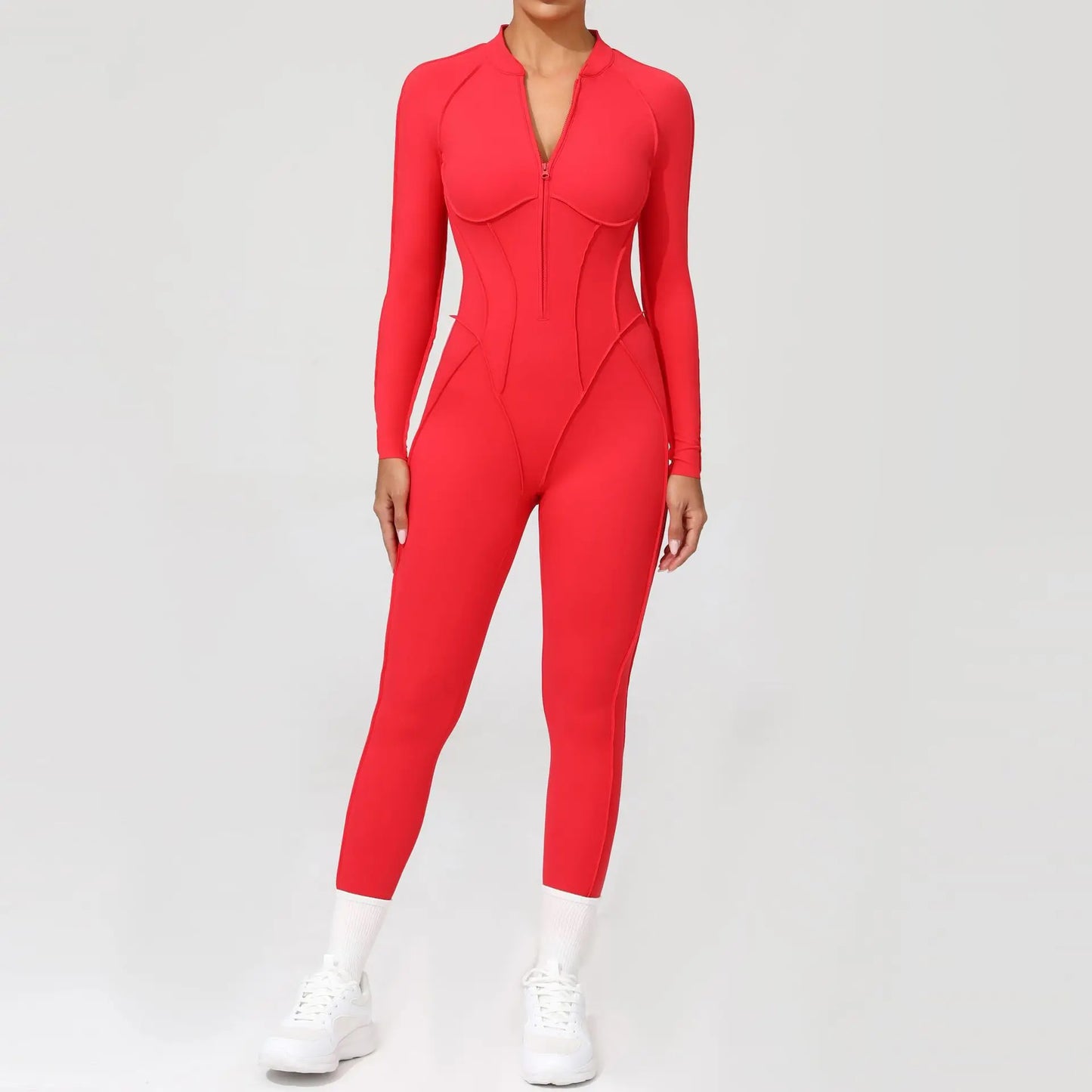Nylon Jumpsuit - Yoga Fitness Bodysuit with Zipper